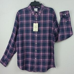 Mens Baird Mc Nutt 100% Linen Blue & Pink Plaid Long Sleeve Button Up Shirt sz L